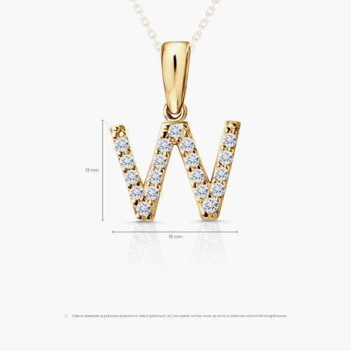 Zawieszka Litera W SAVICKI: złota, cyrkonie